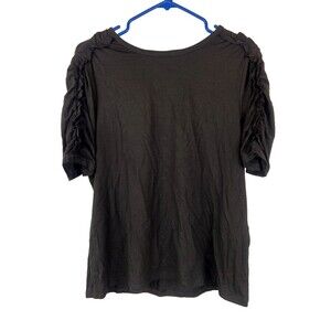 Chicos Womens Blouse Size 1 US Medium Black Short Sleeve Ruffle Top Basic Office